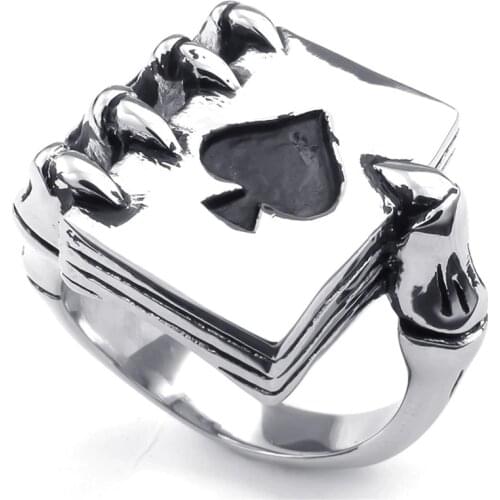 Vintage Playing Card Design Rings For Men Gothic Skull Hand Claw Poker Ring Antique Silver Color Classic Cool Lovers Jewelry