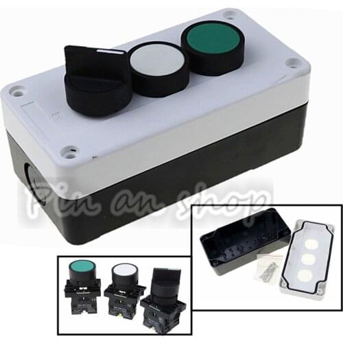 Green Wh te Flat Cap Momentary Switch Push Button Station