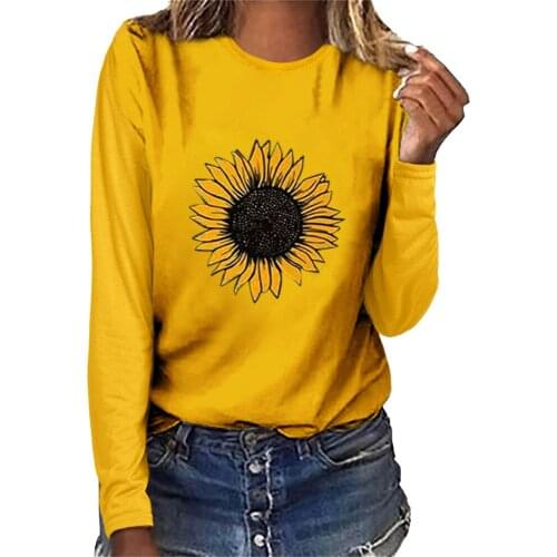 Autumn T Shirt Women Tops Plus Size Women Sunflower Printed O-Neck Long Sleeve Loose Pullover T Shirt Ropa Mujer Streetwear