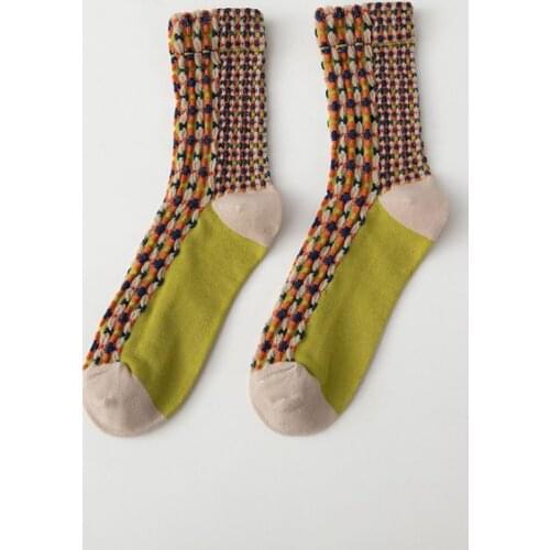 Ladies Socks Autumn Winter Middle Tube Cotton Japanese Korea Retro Student Kawaii Ethnic Style Stripe Jacquard Weave Women Sock