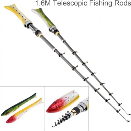 1.6m Telescopic Carbon Fishing Rod Fish Shaped Mini Pocket Pen Sea Ice Fishing Pole