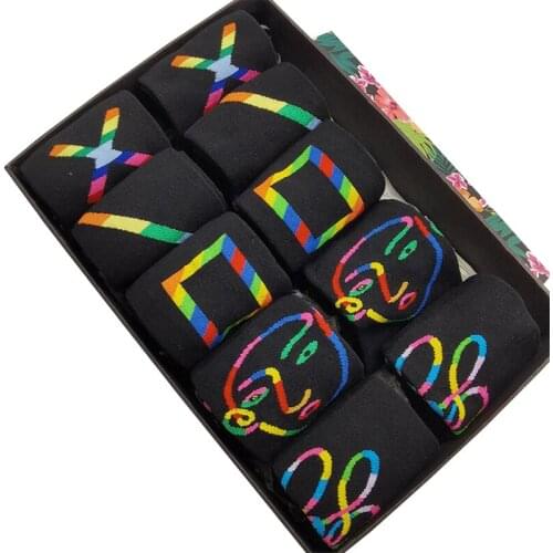 10 Pairs/Pack Fashion Personalized Novelty Men Women Black Socks Unisex Funny Streetwear Sport Colorful Casual Cotton Socks