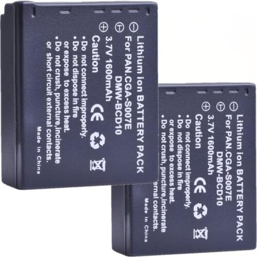 2Pcs 1600mAh CGA-S007E CGA-S007 DMW-BCD10 battery for Panasonic DMC TZ1, TZ2, TZ3, TZ4, TZ5, TZ50,TZ15, CGA S007E S007 DMW BCD10