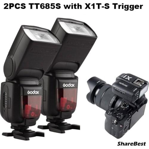 2pcs Godox TT685S TTL HSS GN60 Speedlite Flash for Sony A7 II A7R II A7S II A6300 +1pcs X1T-S TTL 2.4G HSS Wireless Trigger GIFT