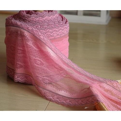 20cm wide 2 yds/lot, pink Hair Decoration Wide Elastic Stretch Lace Trim wedding dress skirt lace trim