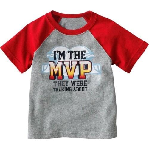 2016 American Football Rugby MVP Baby Boys Summer T-Shirts Short Sleeve Kids Tees Shirts Grey With Red Sleeve Boy Clothes Cotton