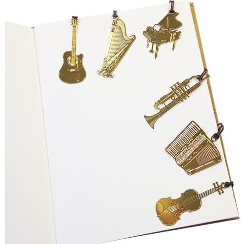 50 Pcs/lot Cute Kawaii Golden Metal Music Bookmarks Piano Guitar Trumpet Designs Book Marks Card Gifts