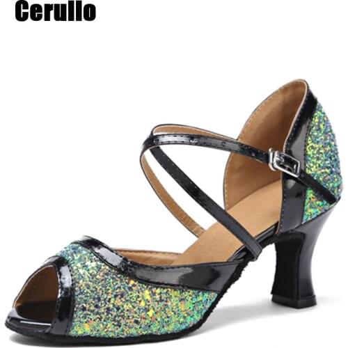 Ballroom Waltz Chacha Tango Rumba Dancing Shoes New PU Soft Sole Latin Dance Shoes for Women/Ladies/Girls 4Color Heel 5/7cm A289