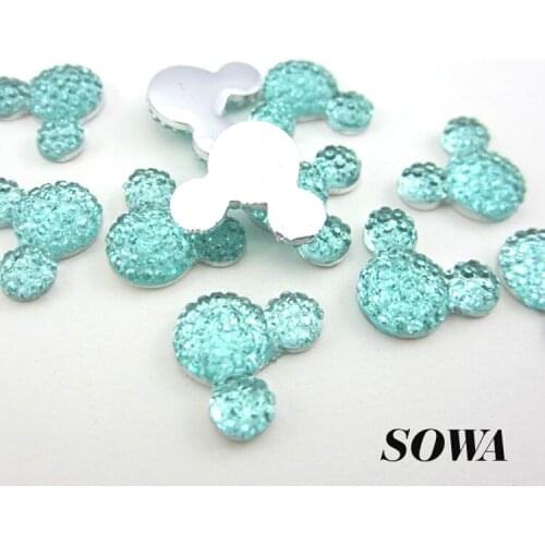 New The Cheapest 100pcs/lot Sky Blue Color Size 12*16mm Mickey Head Flatback Scrapbooking AB Resin Beads