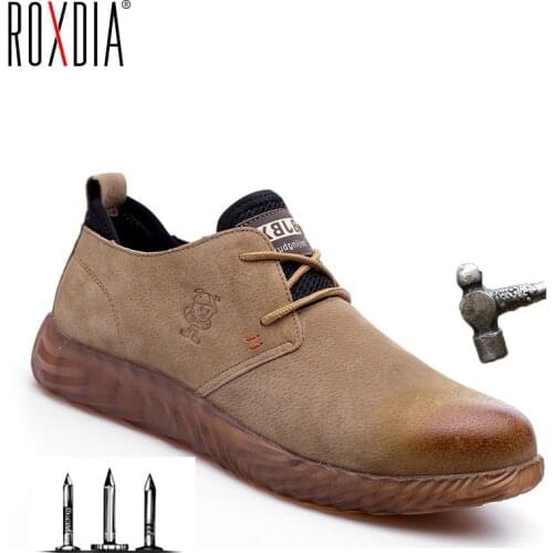 ROXDIA brand pig skin steel toecap men women safety boots plus size 37-45 spring autumn casual lightweight work shoes RXM121
