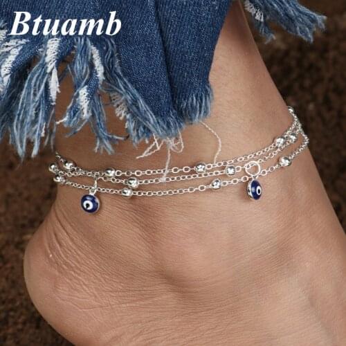 Btuamb 2 Color Turkish Beads Evil Eyes Tassel Anklets For Women Pulseras Tobilleras Mujer Pendant Anklet Bracelet Foot Jewelry