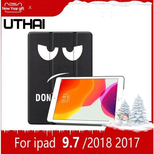 UTHAI E010 For iPad 9.7 Case / 2018/2017 New Ultra-thin Magnetic Protective Case PU Back Cover Automatic Sleep / Wake