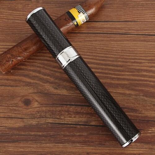 Galiner Carbon Fiber Cigar Tube Holder Hold 1 Cigar Travel Case Cigar Humidor Box Portable Black Metal Tube For COHIBA Cigar