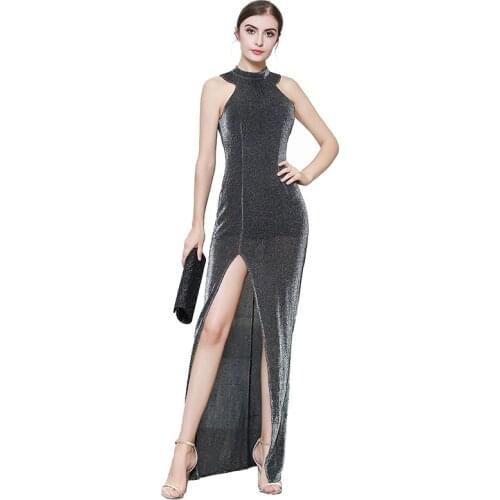 2021 Women Formal Ruched Ruffles Evening Long Dress Prom Wedding Party Dress 2020 Sexy side split banquet dress Vestidos 319092