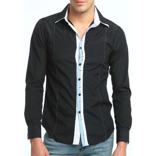Mens Shirt Long Sleeve Turn Down Collar Color Matching Cardigan Shirt Casual Slim Type Single-Breasted Patchwork Tops