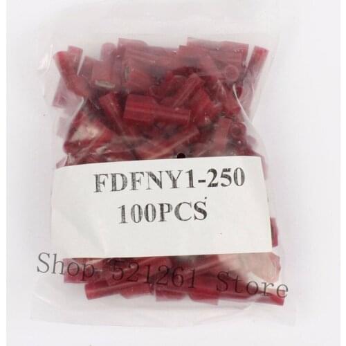 DMWD FDFNY1.25-250 FDFNY1-250 NYLON brass Female Insulated Spade joint Cable Wire Connector 100PCS 0.5-1.5mm2 22-16AWG FDFNY