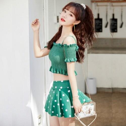 Hot Swimsuit Female Conservative Sexy Fairy Fan Split Two-piece Skirt Style Small Flying Sleeves Fresh Student Korean Swimwear