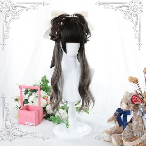 Gradual Black Dark Gray Kawaii Lolita Wig Harajuku Long Wavy Hair Adult Chic Girls Women Witch Cosplay Daily Wear