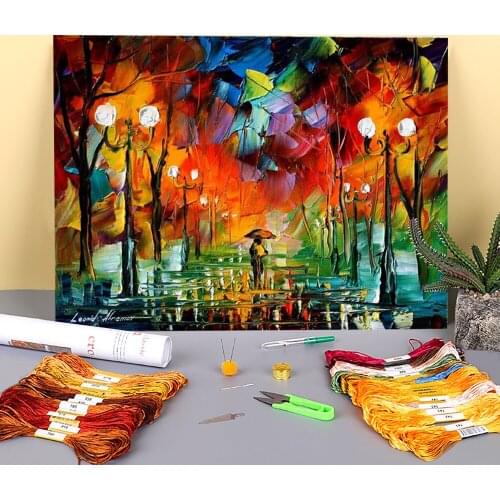 Night Alley Printed Canvas 11CT Cross-Stitch Embroidery Patterns DMC Threads Knitting Handicraft Painting Craft For Counted
