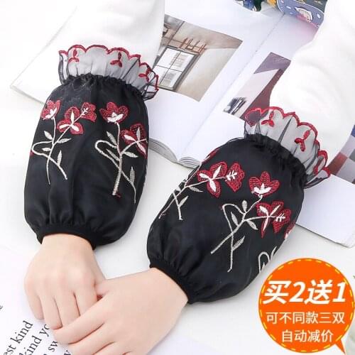 Lace double-layer sleeves short female autumn and winter student coat anti-fouling sleeves housework office embroidery