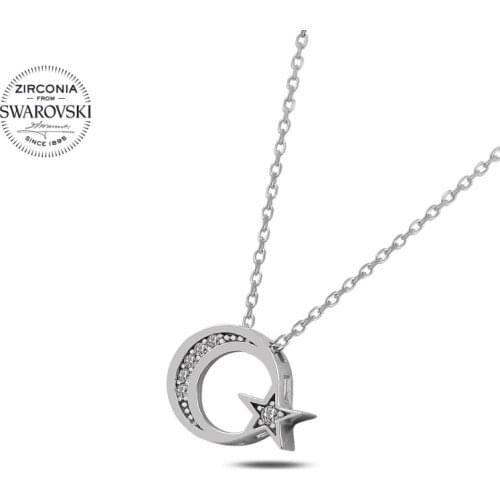 KUTAYDAN Swarovski Zirconia Cubic Zirconia Moon Star Necklace 925 Sterling Silver