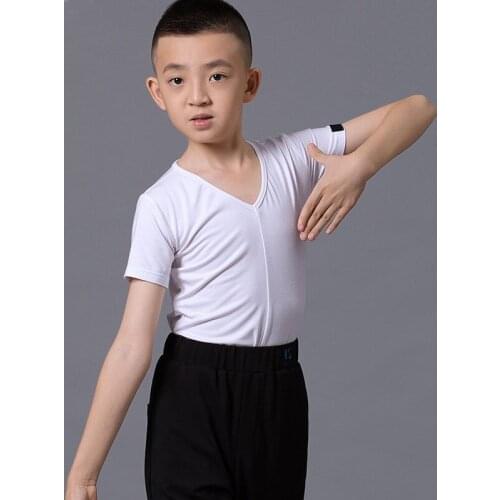 Summer Latin Dance Clothes Boys Short Sleeved Practice Tops For ChildrenS Ballroom Salsa Dance Training Clothes T-Shirt DWY2878