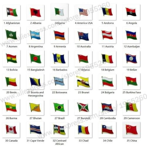 National Flag Metal Lapel Pin Flag Pin Badge All Over the World USA Australia Austria Belarus Belgium Brazil Canada Chile China