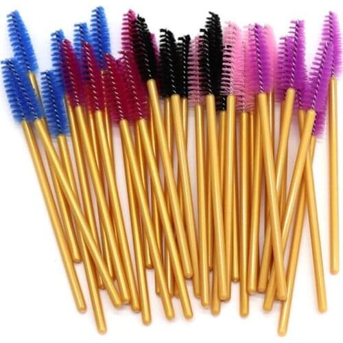 50 Pcs New Good Quality Disposable Eyelash Eye Lash Golden rod Makeup Brush Mini Mascara Wands Brush Eyelash Extension Tool