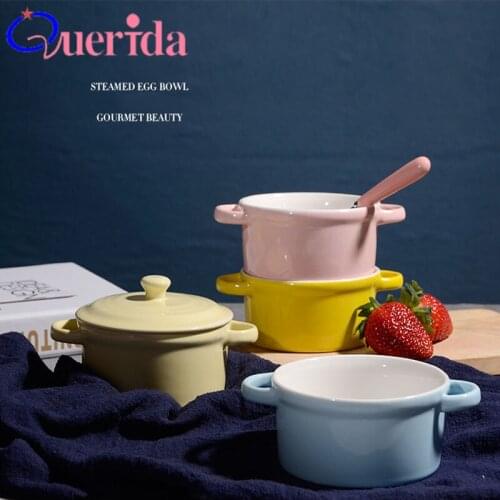 Mini Candy Colored Glaze Ceramic Ice Cream Noodles Bowls for food Ears Fruit Kitchen Rice Soup Birds Nest Steamed Egg Bowl