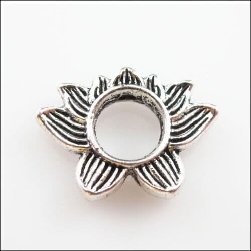 Fashion 15Pcs Tibetan Silver Color Lotus Flower Spacer Beads Frame Charms 13.5x19mm