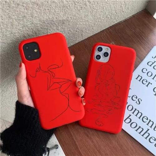 Fashion Abstract Art Lines Red Soft Silicone Phone Case for iPhone 12 Mini XR X XSMAX 12pro 11Pro Max 8 7 6 6S Plus SE2020 Cover