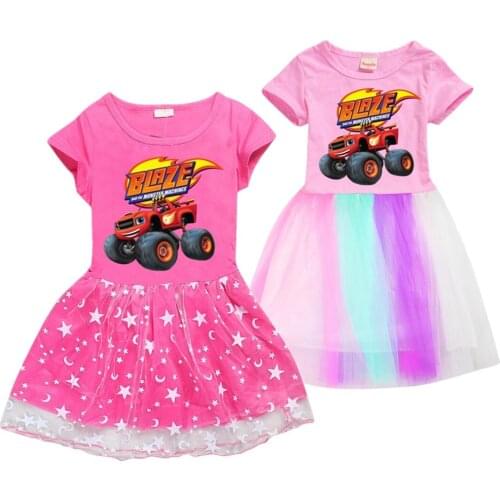 Cartoon Blaze Russian Miracle Truck Baby Girls Dress Girl Happy Purim Birthday Party Dresses Summer Cotton Princess Costumes