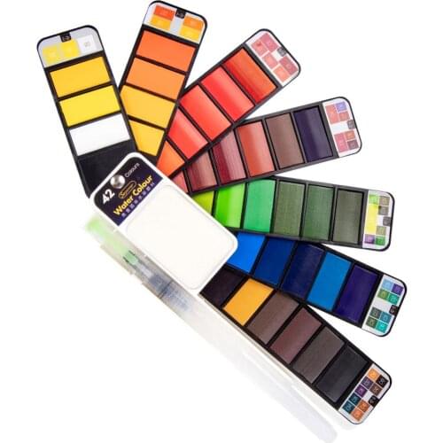 Superior 18/25/33/42Color Solid Watercolor Paint Set With Water Brush Portable Water Color Pigment for Beginner Drawing Supplies