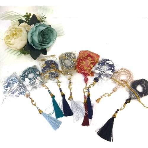Tasbeeh 10 Pcs Set Prayer Beads Tulle Poch Muslim Islamic Pearl Wedding Mawlit Henna Eid Gifts Ameen Mubarek 99 Beads Favors