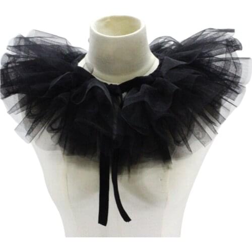 2021 New Women Victorian Ruffled Mesh Fake Collar Shawl Retro Layered Tulle Detachable Neck Ruff Decorative Clown Cosplay Choker