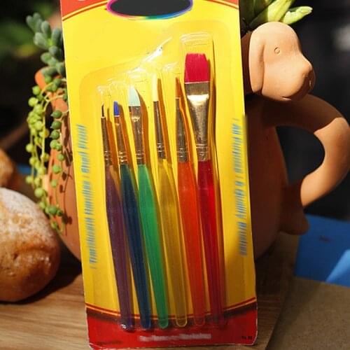 Office School Supplies Child Paint Brushes Srtificial Fiber Water Coloring Brushes 6 Colorful Tip Painting Supplies Craft Toy