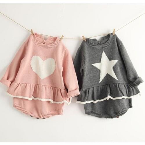 Autumn Winter Baby Clothes Toddler Knit Bodysuit Ruffle Sleeve Infant Baby Girls Outfit Triangle Climbing Sweater One-piece