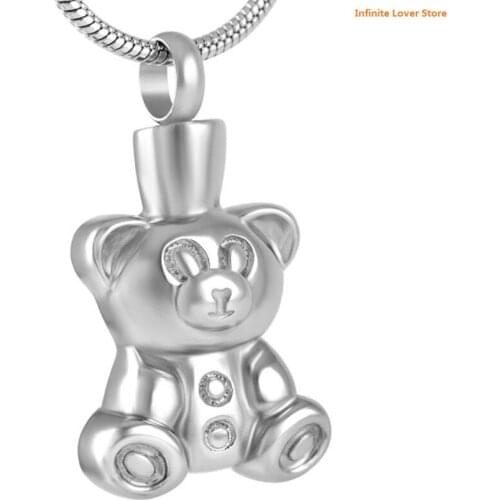IJD8657 Teddy Bear Stainless Steel Memorial Keepsake Necklace for Loss of Loved One,Cheap Wholesale Cremation Jewelry Child