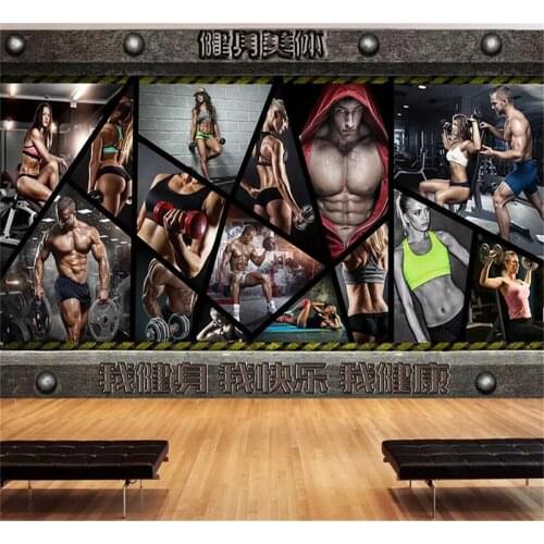 Beibehang custom wallpaper 3d tape retro industrial style gym athletic beauty muscular man background wallpaper home decoration
