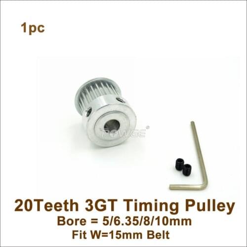 POWGE 20 Teeth 3GT Synchronous Pulley Bore 5/6.35/8/10mm Fit W=15mm 3GT Synchronous Belt 20T 20Teeth GT3 Timing Pulley 20-3GT
