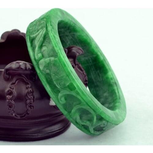 Natural Myanmar green jade bangle hand carved flower lotus jade bracelets jade bangles jewelry jadeite jade jewelry
