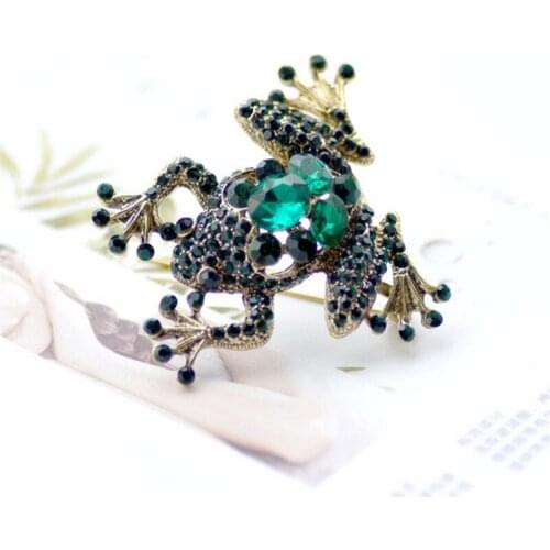 Luxury Green Color Rhinestone Crystal Frog Brooches for Women Vintage Animal Brooch Pin Men Jewelry Coat Accessories Bijouterie