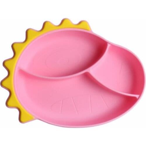 Baby Training Feeding Food Bowl Cartoon Dinosaur Silicone Suction Divided Plate GXMB
