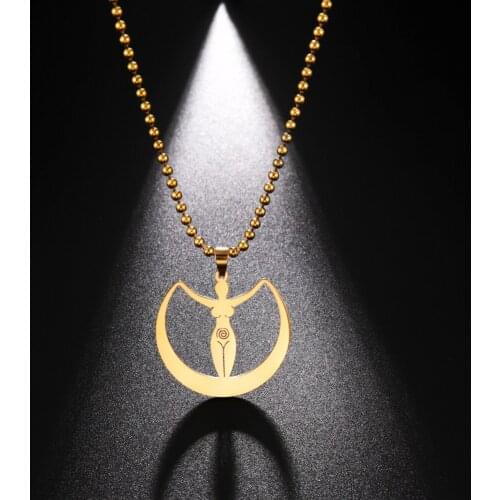 Skyrim New Moon Vortex Goddess Pendant Necklace for Women Men Stainless Steel Jewelry Beads Chain Necklaces Couple Friends Gifts