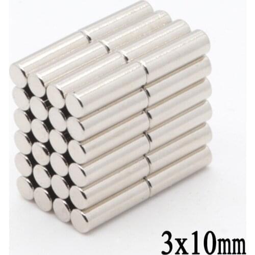 100pcs 3x10mm N35 NdFeB Mini Super Strong Powerful Neodymium Magnet Round Rare Earth Permanent Magnets 3*10mm