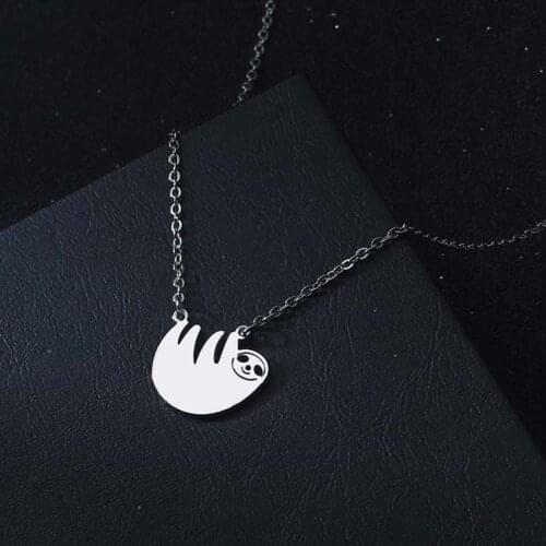 Todorova Cute Smiley Dangling Sloth Necklaces For Women Stainless Steel Animal Charms Choker Collar Jewelry Female