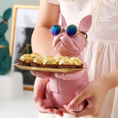 Ornaments Home Modern Sculptures Tapestry Statues For Decoration Figurines Interior Nordic Light Luxury Bulldog Dog Storage Tray
