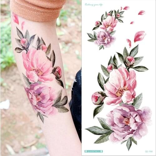 Waterproof Temporary Tattoo Sticker Rose Flowers Leave Flash Tattoos Body Art Arm Fake Sleeve Tatoo Black Women Girls Wrist
