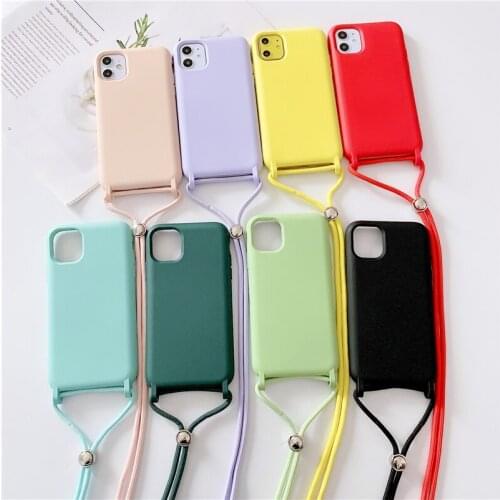 High quality Phone Case For iPhone 11 Pro XS MAX XR X 10 7 8 6 6S Plus Silicone Candy color cover With Long Chain Lanyard Straps