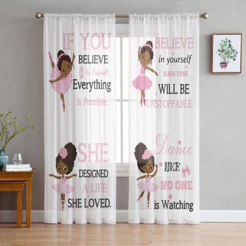 Pink Afro Ballet Girl Screens Voile Tulle Sheer Curtains for Bedroom Living Room Kitchen Decor Chiffon Windows Curtain